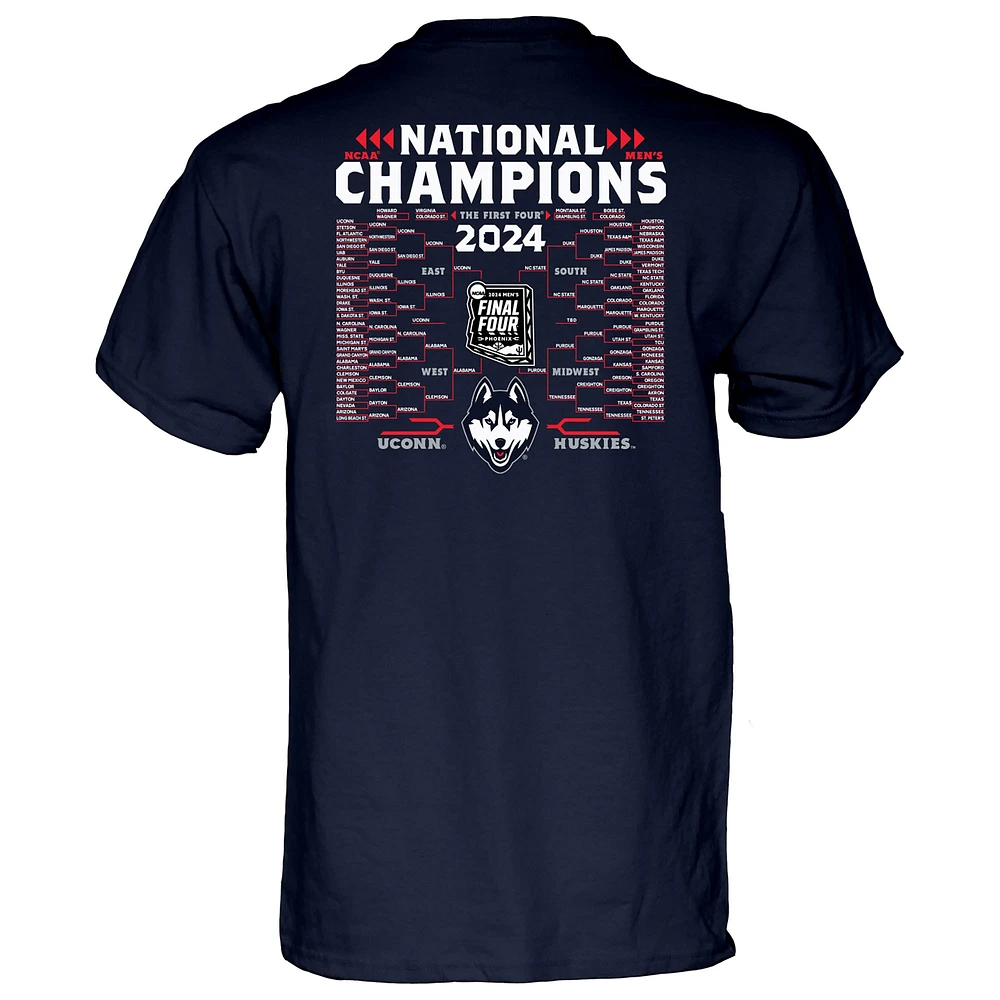 Men's Blue 84  Navy UConn Huskies 2024 NCAA Basketball National Champions Bracket T-Shirt