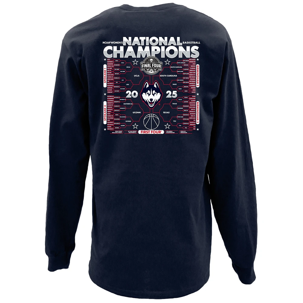Men's Blue 84  Navy UConn Huskies 2025 NCAA Women's Basketball National Champions Bracket Long Sleeve T-Shirt