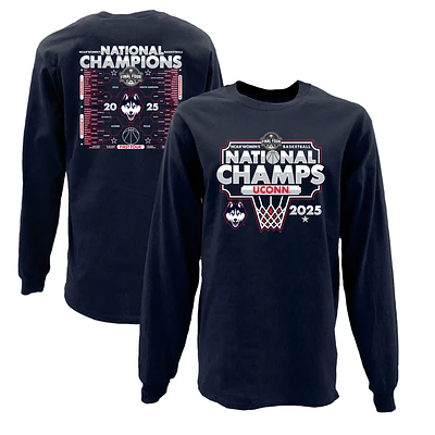 Men's Blue 84  Navy UConn Huskies 2025 NCAA Women's Basketball National Champions Bracket Long Sleeve T-Shirt