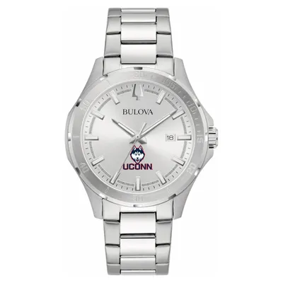 UConn Huskies Bulova Stainless Steel Classic Sport Watch - Silver