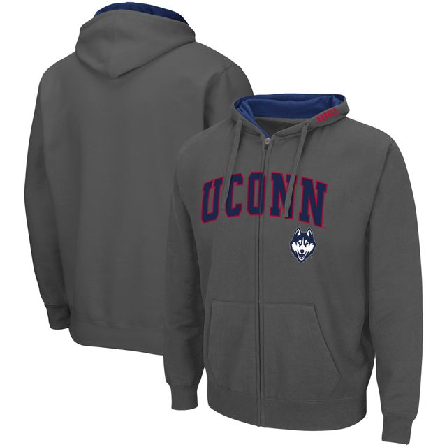 Sweat à capuche entièrement zippé Colosseum Charcoal UConn Huskies Arch & Logo 3.0 pour homme