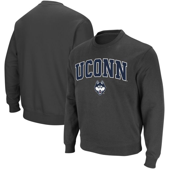 Colosseum Charcoal UConn Huskies Arch & Logo Sweat-shirt à col rond pour homme