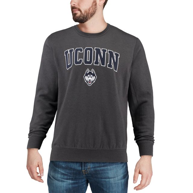 Colosseum Charcoal UConn Huskies Arch & Logo Sweat-shirt à col rond pour homme