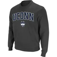 Men's Colosseum Charcoal UConn Huskies Arch & Logo Crew Neck Sweatshirt