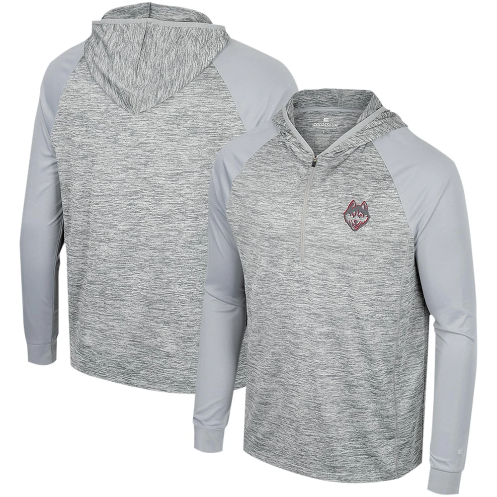 Men's Colosseum Gray UConn Huskies Cybernetic Raglan Quarter-Zip Hooded Top