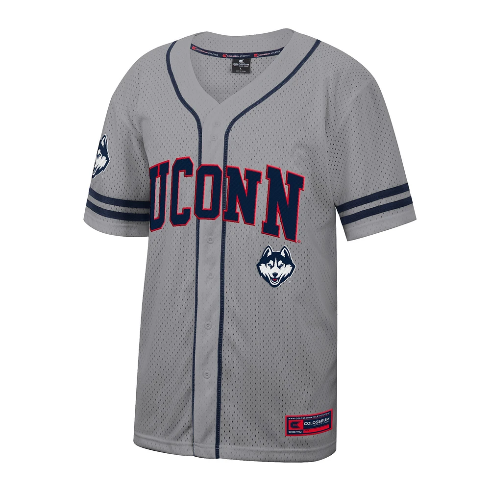 Maillot de baseball Free Spirited pour homme Colosseum Gray UConn Huskies