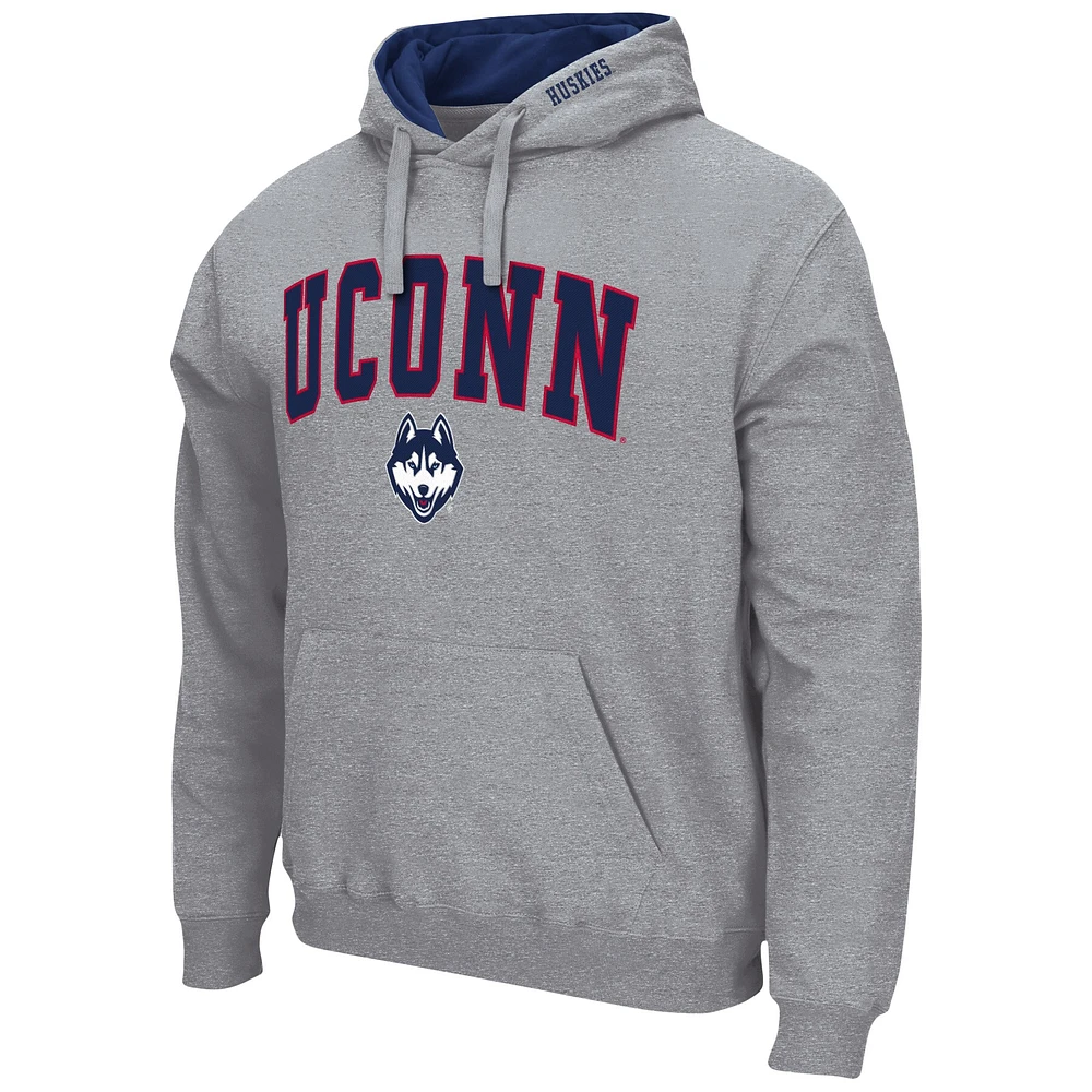 Sweat à capuche UConn Huskies Arch & Logo 3.0 Colosseum gris chiné pour homme