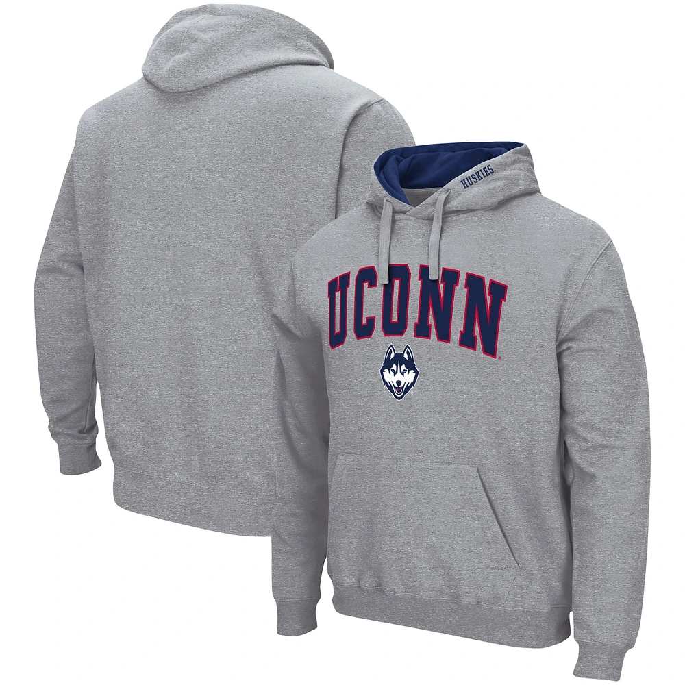 Sweat à capuche UConn Huskies Arch & Logo 3.0 Colosseum gris chiné pour homme
