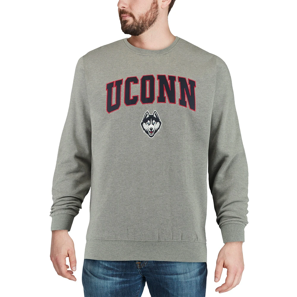 Colosseum Heather Grey UConn Huskies Arch & Logo Crew Neck Sweat-shirt pour homme