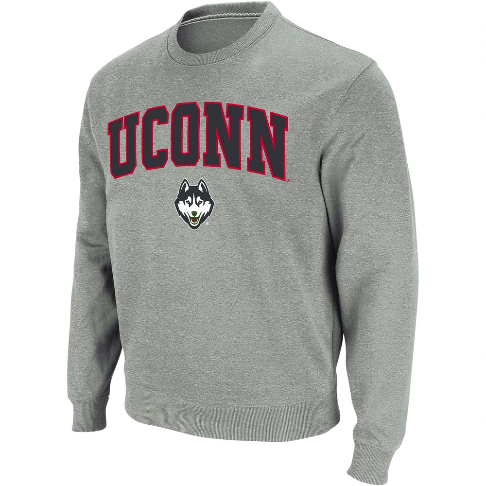 Colosseum Heather Grey UConn Huskies Arch & Logo Crew Neck Sweat-shirt pour homme