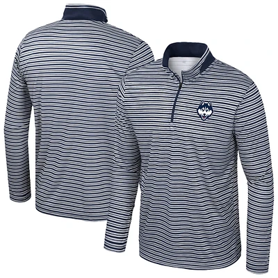 Men's Colosseum Navy UConn Huskies Striped Quarter-Zip Top