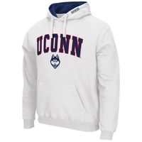 Men's Colosseum White UConn Huskies Arch & Logo 3.0 Pullover Hoodie