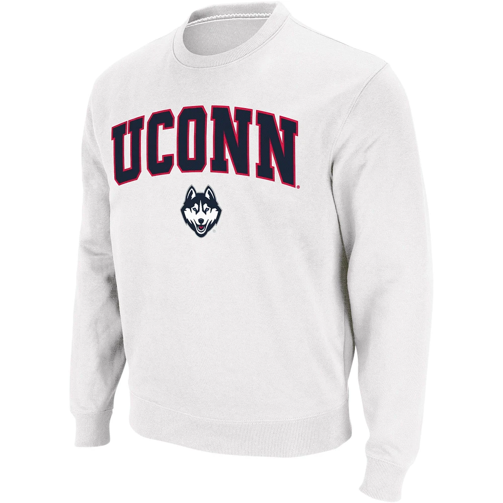 Colosseum White UConn Huskies Arch & Logo Sweat-shirt à col rond pour homme