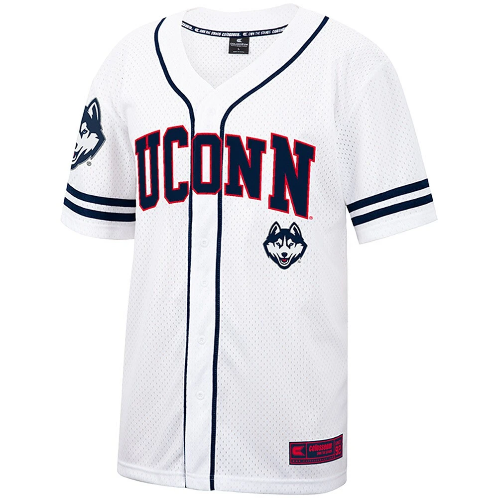 Men's Colosseum White UConn Huskies Free Spirited Mesh Button-Up Baseball Jersey