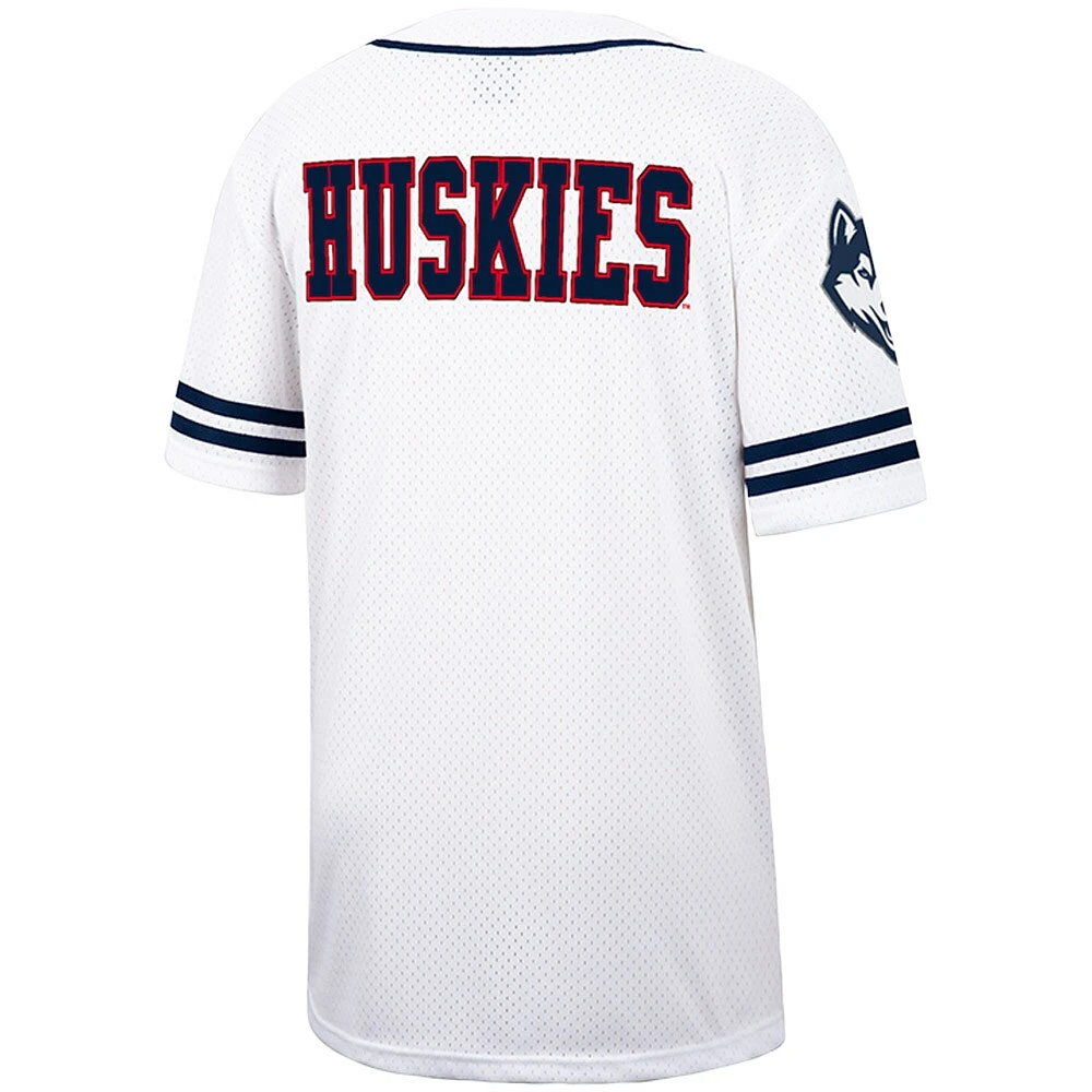 Maillot de baseball boutonné en maille Free Spirited UConn Huskies Colosseum blanc pour hommes