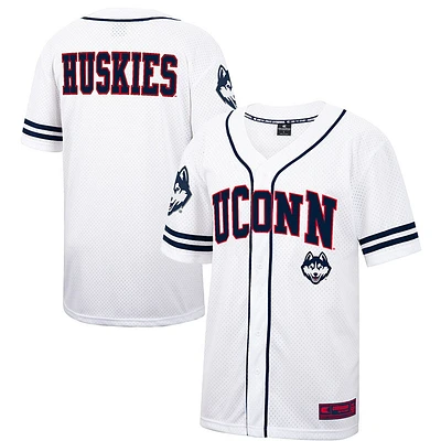 Maillot de baseball boutonné en maille Free Spirited UConn Huskies Colosseum blanc pour hommes