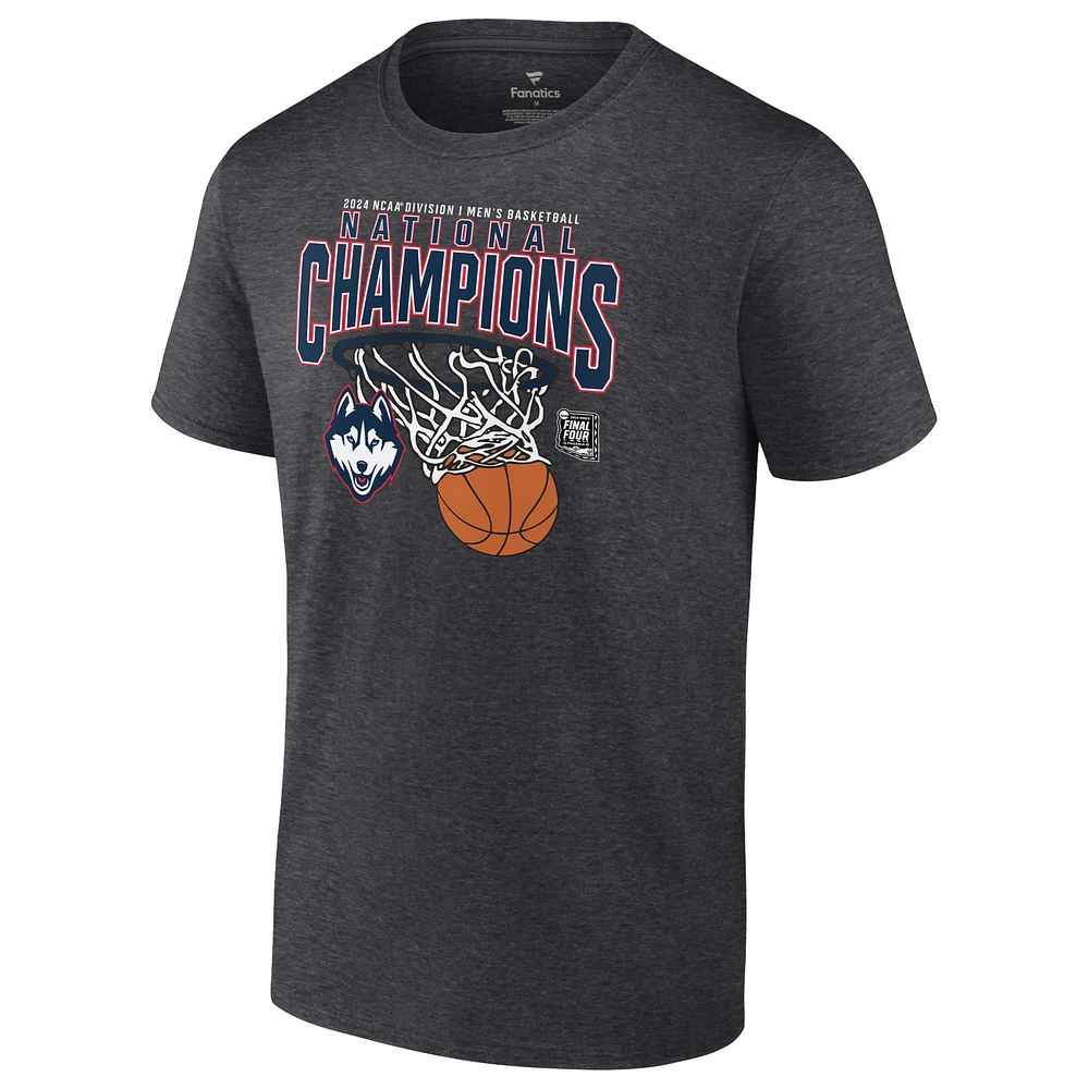 T-shirt de base des champions nationaux basket-ball masculin Fanatics Charcoal UConn Huskies 2024 NCAA