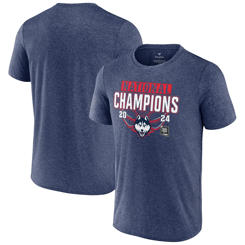 Men's Fanatics  Heather Navy UConn Huskies 2024 NCAA Basketball National Champions T-Shirt