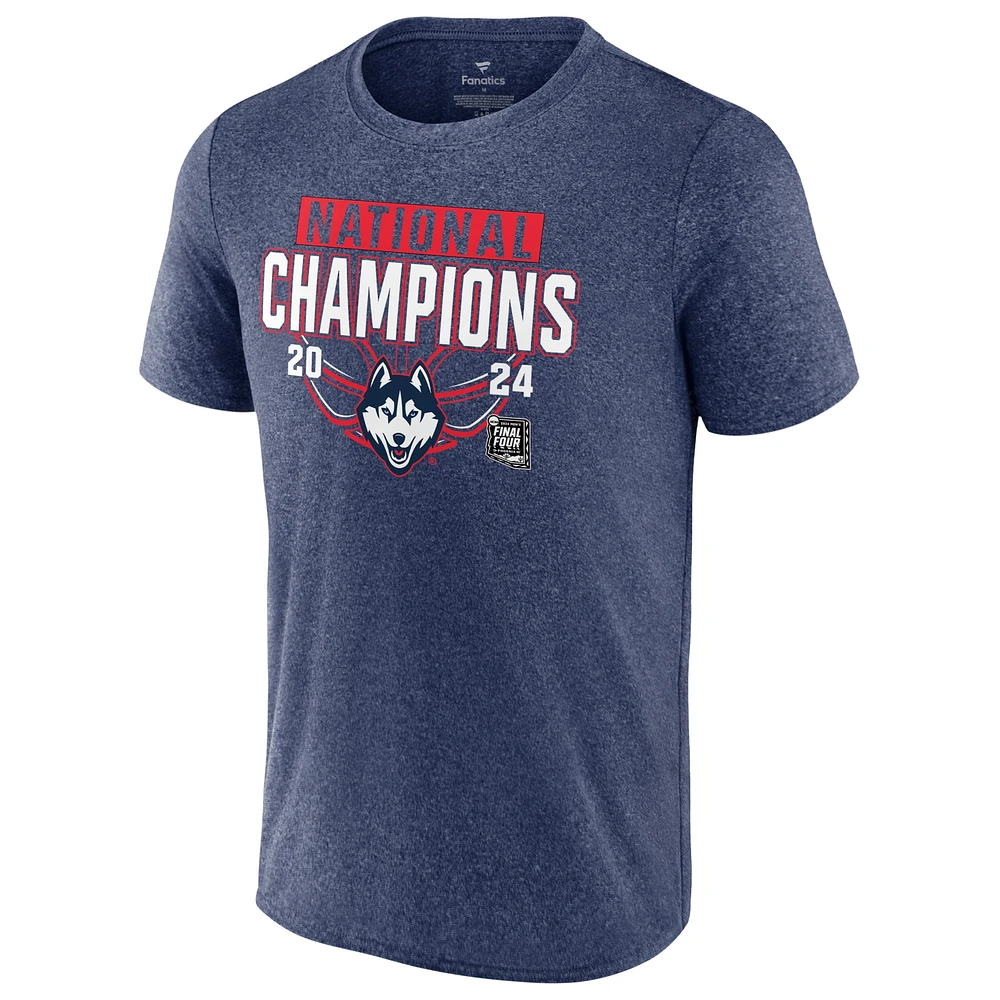 Men's Fanatics  Heather Navy UConn Huskies 2024 NCAA Basketball National Champions T-Shirt