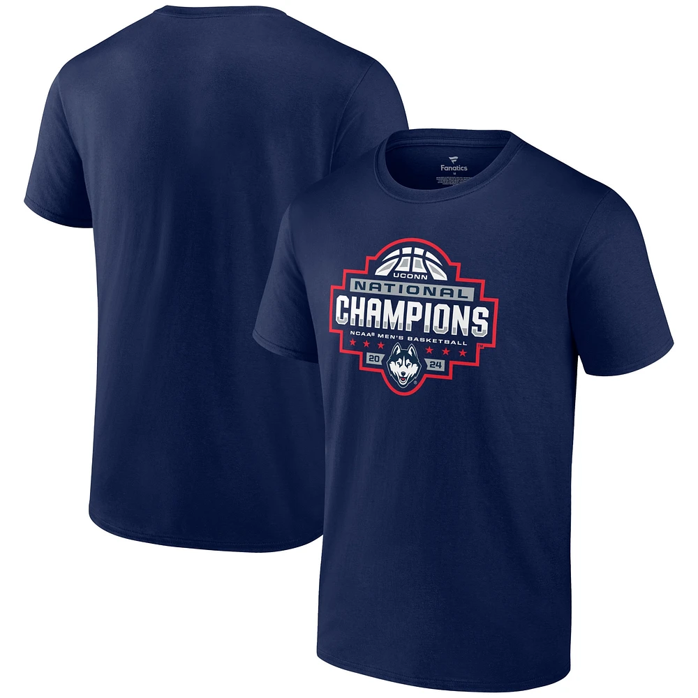 Men's Fanatics  Navy UConn Huskies 2024 NCAA Basketball National Champions Official Logo T-Shirt