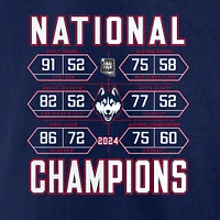 Men's Fanatics  Navy UConn Huskies 2024 NCAA Basketball National Champions Schedule T-Shirt