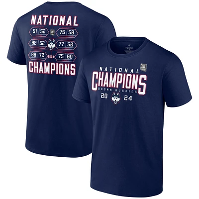 T-shirt du calendrier des champions nationaux de basket-ball masculin Fanatics Navy UConn Huskies 2024 NCAA pour hommes