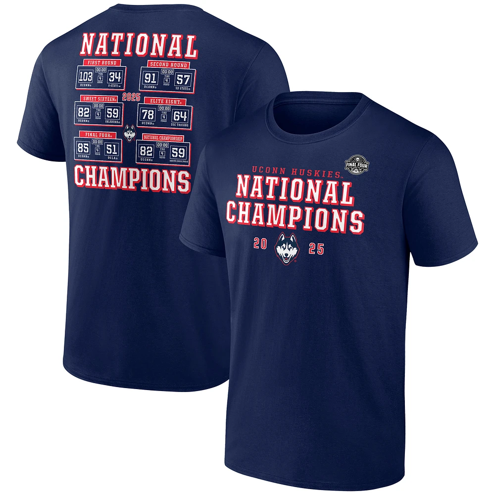 Men's Fanatics Navy UConn Huskies 2025 NCAA Women's Basketball National Champions Schedule T-Shirt