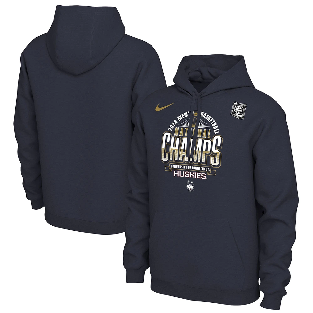 Sweat à capuche Nike Navy UConn Huskies 2024 NCAA pour hommes, champions nationaux de basket-ball, vestiaire