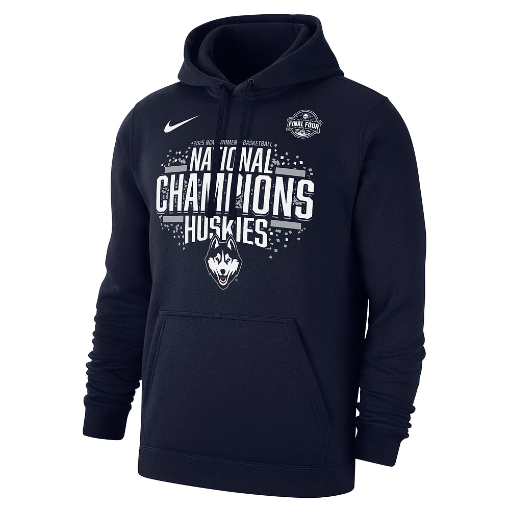 Sweat à capuche Nike bleu marine pour homme UConn Huskies 2025 NCAA Women's Basketball National Champions Vestiaire