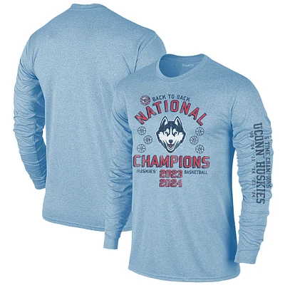 Men's Original Retro Brand  Light Blue UConn Huskies Back-To-Back NCAA Basketball National Champions Long Sleeve T-Shirt