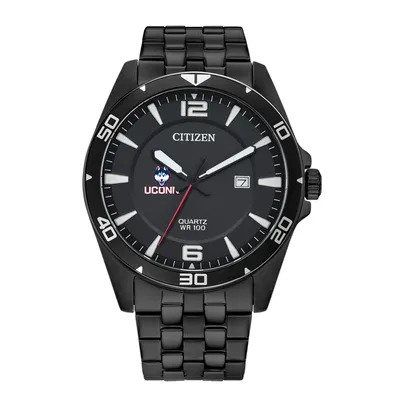 UConn Huskies Citizen Quartz Black-Tone Stainless Steel Watch