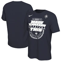 Nike Navy UConn Huskies 2023 NCAA Tournoi de basket-ball masculin March Madness Final Four Champions régionaux T-shirt Vestiaire