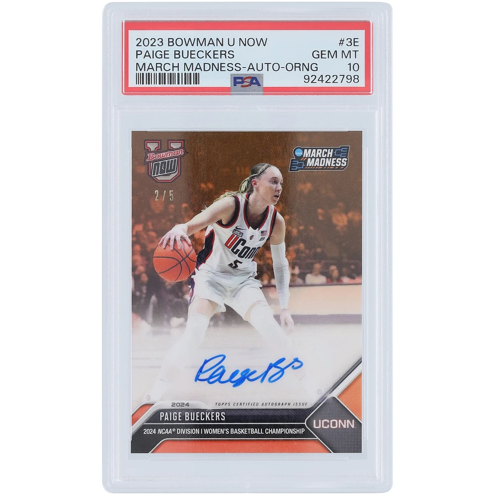 Paige Bueckers UConn Huskies Autographed 2023 Bowman U Now Orange #3E #2/5 PSA Authenticated 10 Card