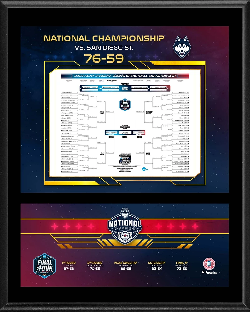 UConn Huskies 2023 NCAA Men's Basketball National Champions 12" X 15" Sublimated Bracket Plaque