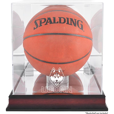 Vitrine de basket-ball avec logo UConn Huskies en acajou avec dos miroir