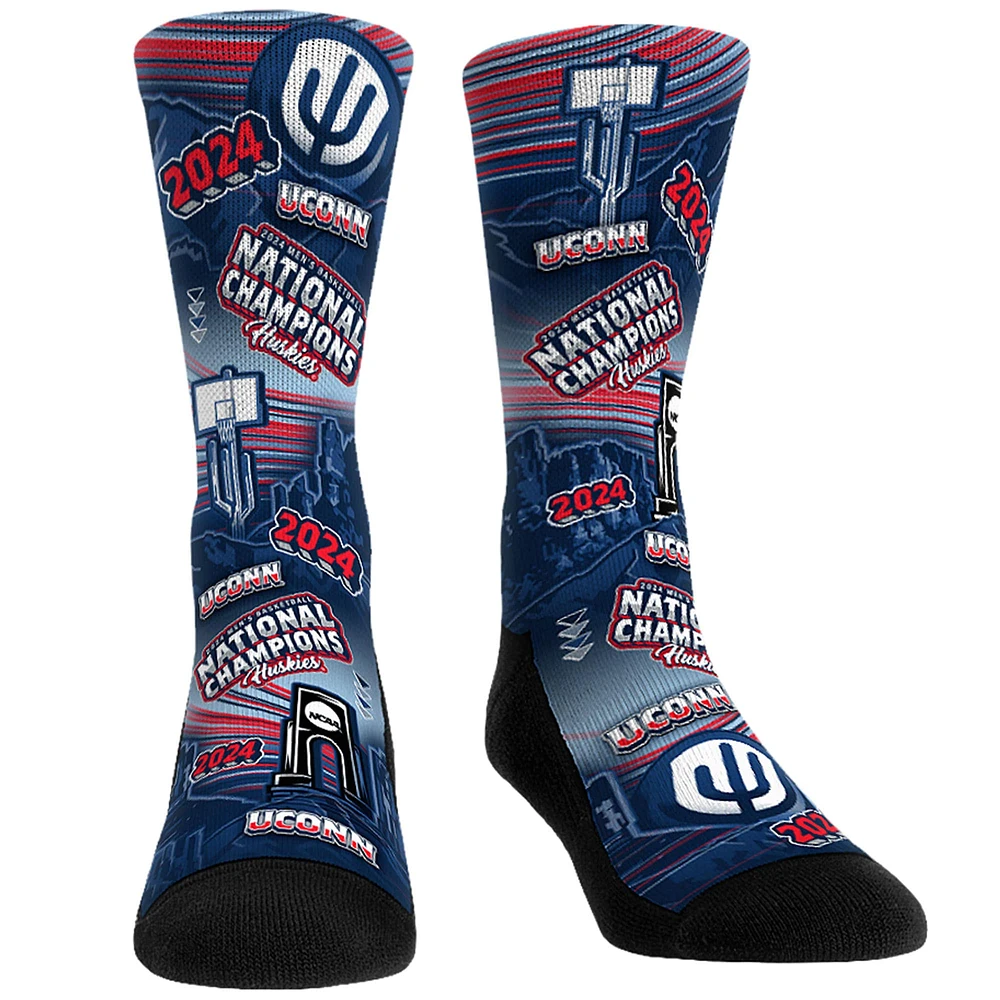 Chaussettes unisexes Rock Em bleu marine UConn Huskies 2024 NCAA Champions nationaux de basket-ball pour hommes Canyon All-Over Crew