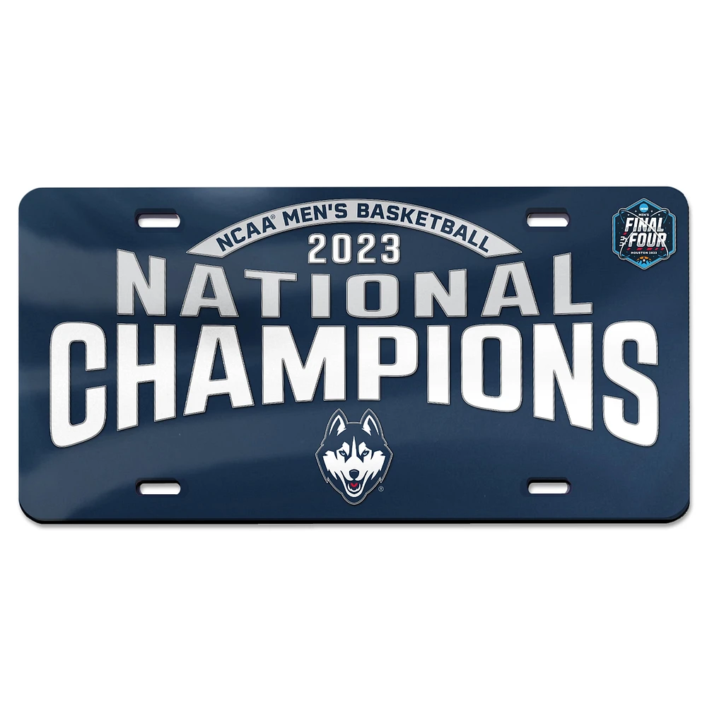 WinCraft UConn Huskies 2023 NCAA Champions nationaux de basket-ball pour hommes Plaque d'immatriculation en acrylique découpée au laser