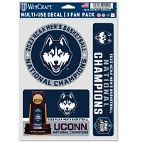 WinCraft UConn Huskies 2023 NCAA Champions nationaux de basket-ball pour homme Lot de trois autocollants pour ventilateur