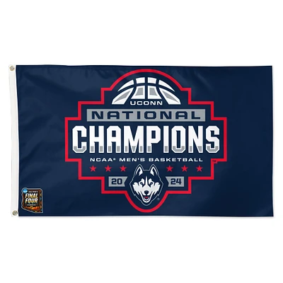 WinCraft UConn Huskies 2024 NCAA Men's Basketball National Champions 3' x 5' Drapeau de luxe unilatéral