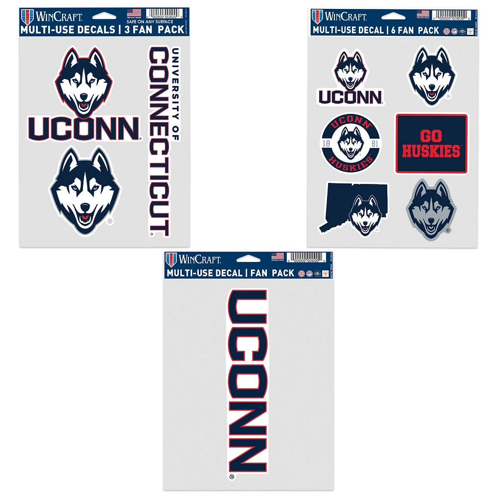 WinCraft UConn Huskies Three-Pack Fan Decal Set