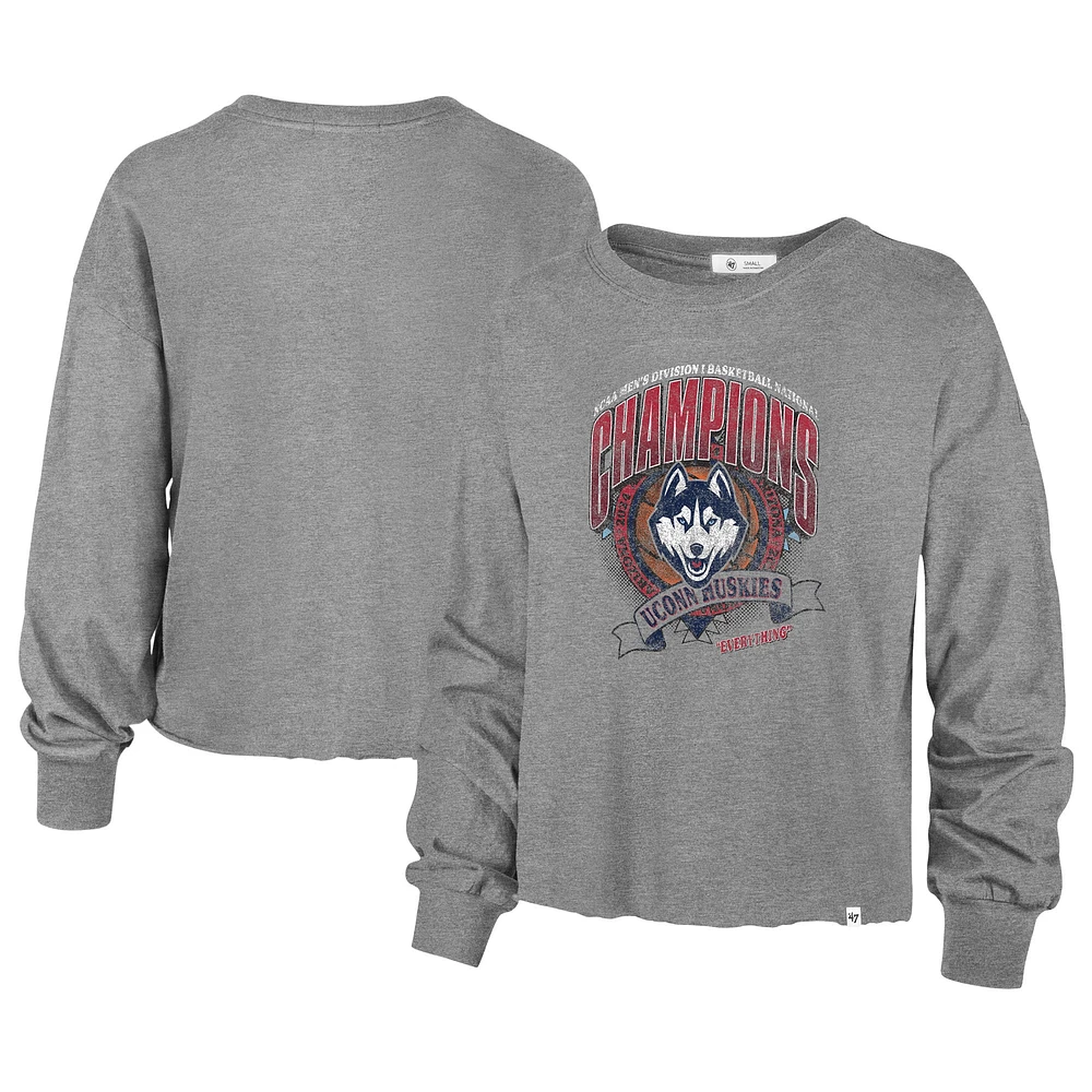 Women's '47  Gray UConn Huskies 2024 NCAA Men's Basketball National Champions Retro Midi Crop Long Sleeve T-Shirt