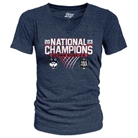 T-shirt bleu marine 84 UConn Huskies 2023 NCAA pour hommes de basket-ball Champions nationaux Focus Bracket Tri-Blend V-Neck femme