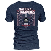 T-shirt bleu marine 84 UConn Huskies 2023 NCAA pour hommes de basket-ball Champions nationaux Focus Bracket Tri-Blend V-Neck femme