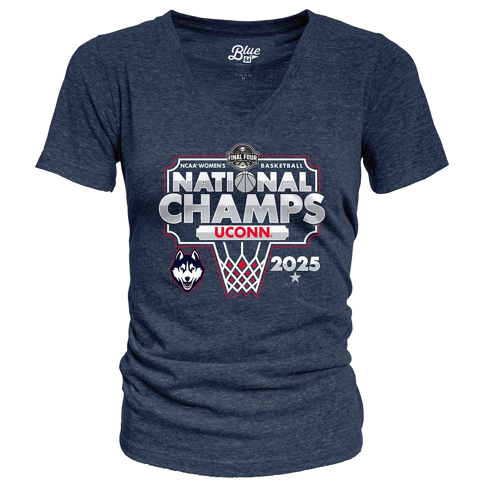 Women's Blue 84  Navy UConn Huskies 2025 NCAA Basketball National Champions Bracket Tri-Blend V-Neck T-Shirt