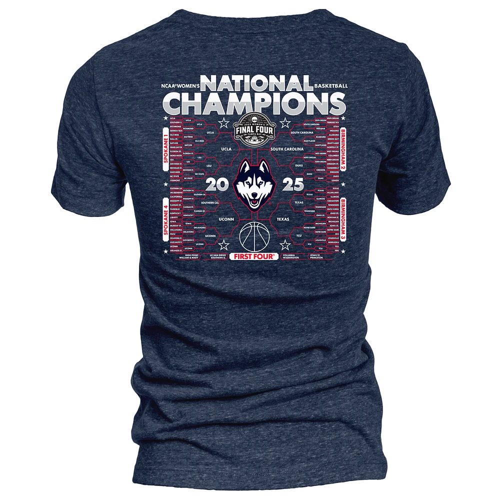 Women's Blue 84  Navy UConn Huskies 2025 NCAA Basketball National Champions Bracket Tri-Blend V-Neck T-Shirt
