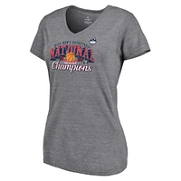 Fanatics pour femmes Heather Grey UConn Huskies 2024 NCAA Men's Basketball National Champions T-shirt spécifique à col en V