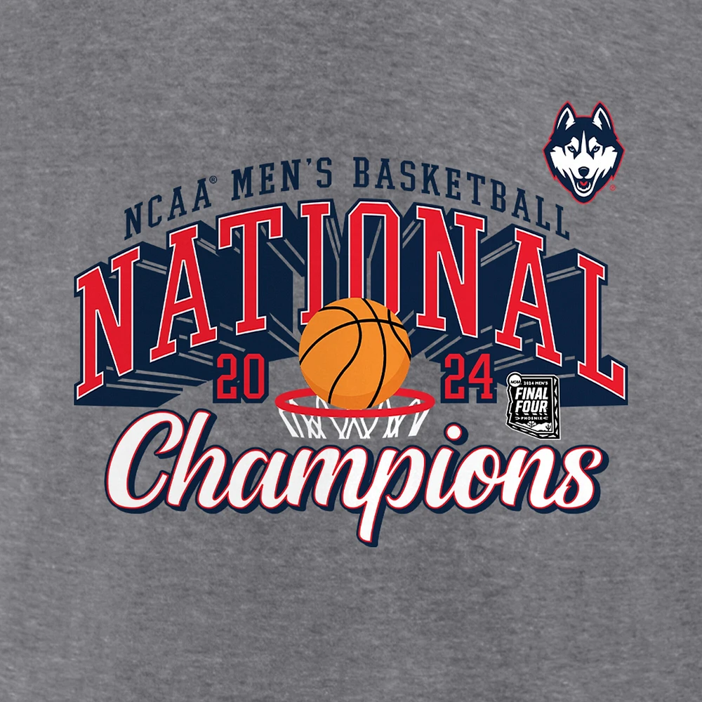 Fanatics pour femmes Heather Grey UConn Huskies 2024 NCAA Men's Basketball National Champions T-shirt spécifique à col en V