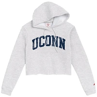 Women's League Collegiate Wear Ash UConn Huskies 2-Hit 1636 Cropped Pullover Hoodie