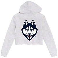 Women's League Collegiate Wear Ash UConn Huskies 2-Hit 1636 Cropped Pullover Hoodie