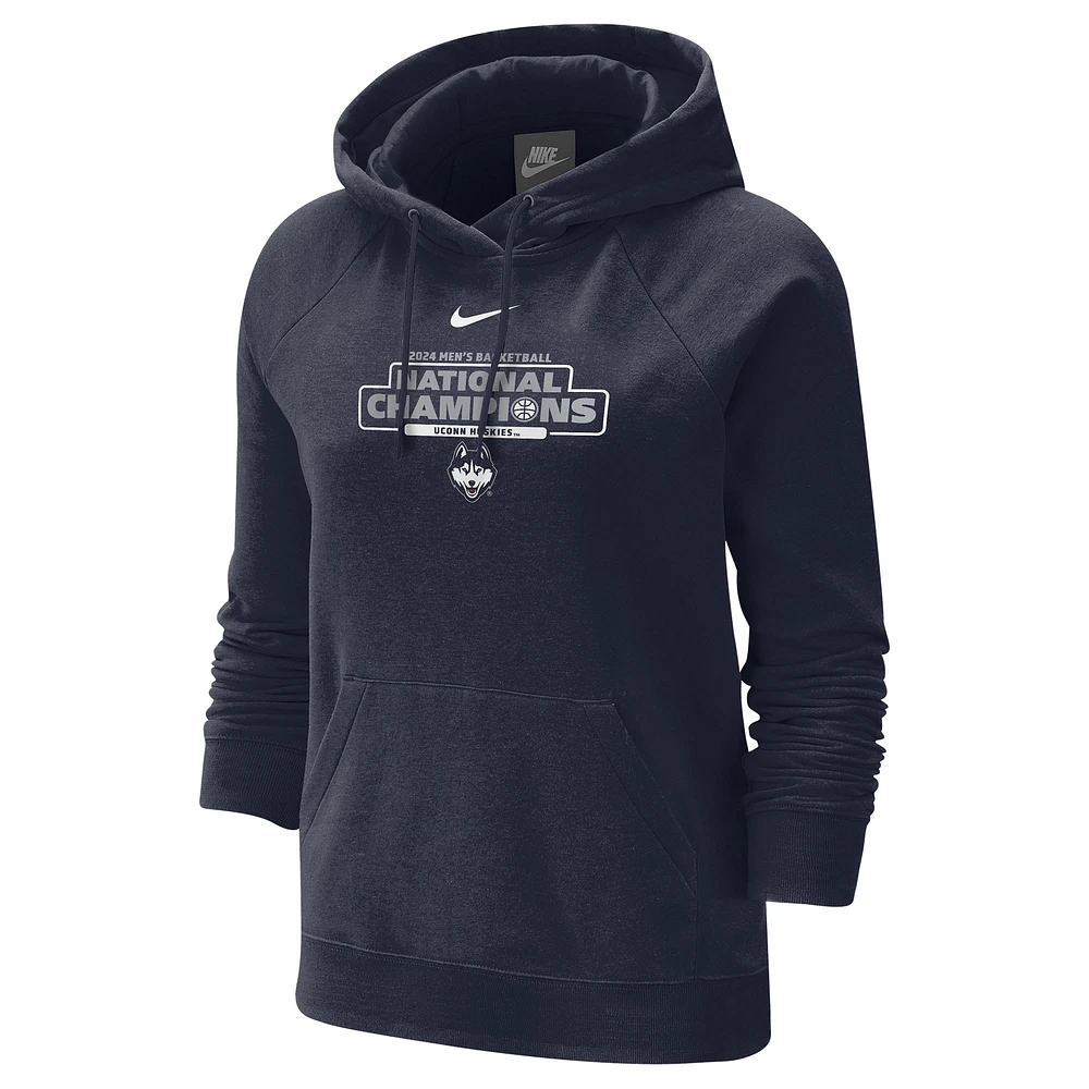 Sweat à capuche tri-mélange Nike Navy UConn Huskies 2024 NCAA pour hommes Champions nationaux de basket-ball femmes